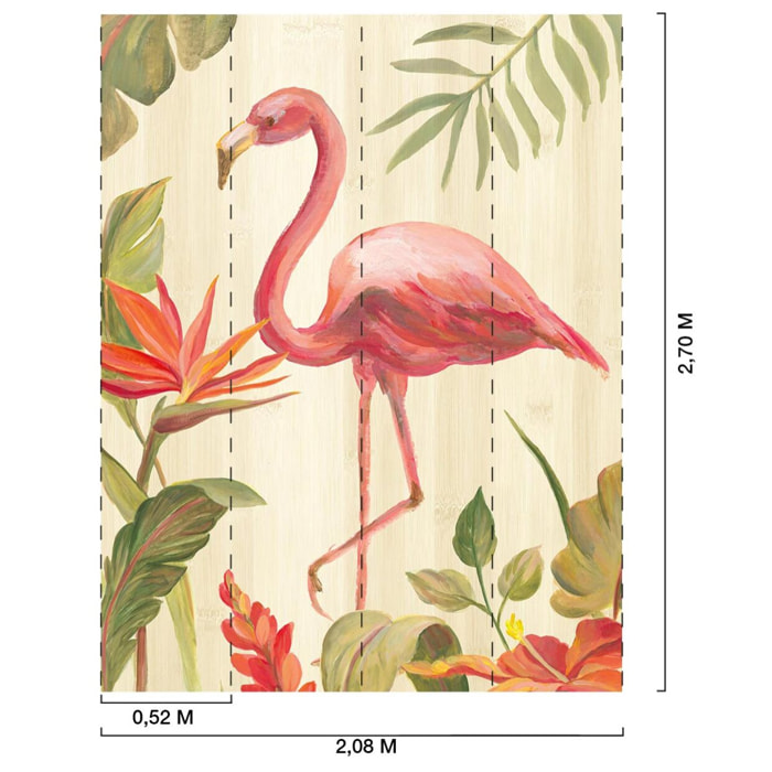 Papier peint exotique flamant rose en aquarelle Intissé