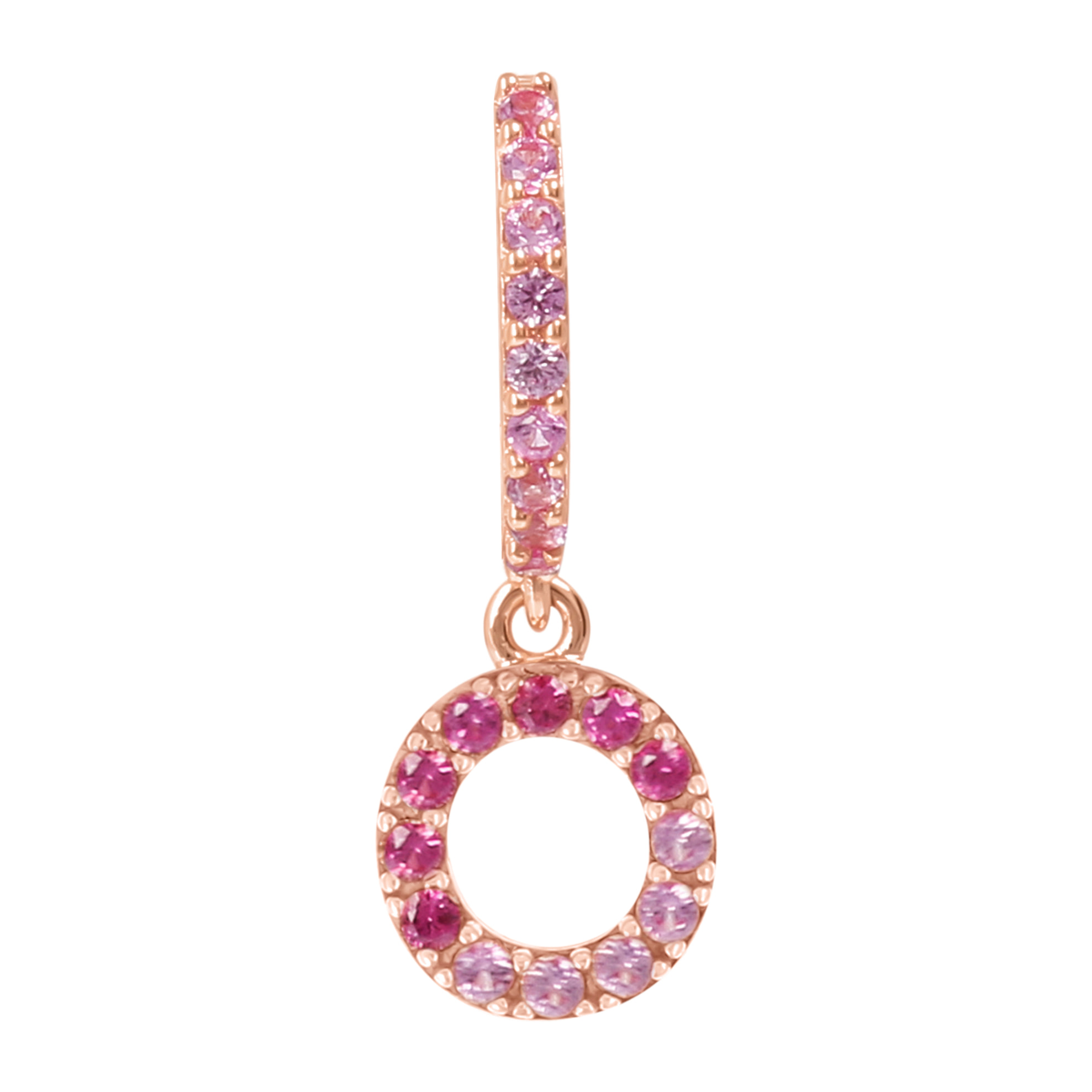 Orecchino Pendente con Lettera O in Pavé di Cubic Zirconia Rosa