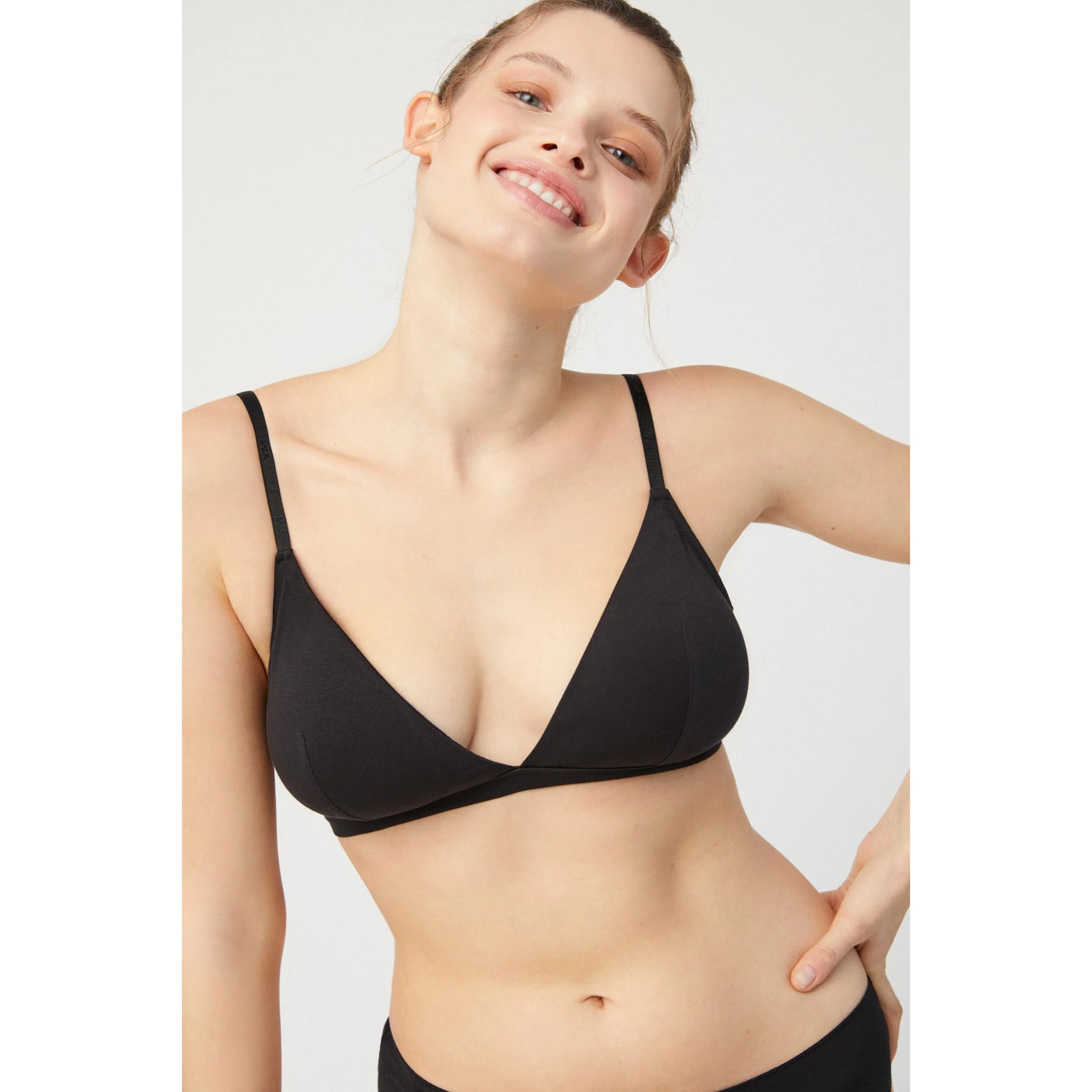 Reggiseno imbottito senza ferretto in cotone e modal nero