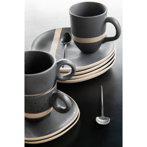 J-Line tasse + sous-tasse - céramique - noir/taupe