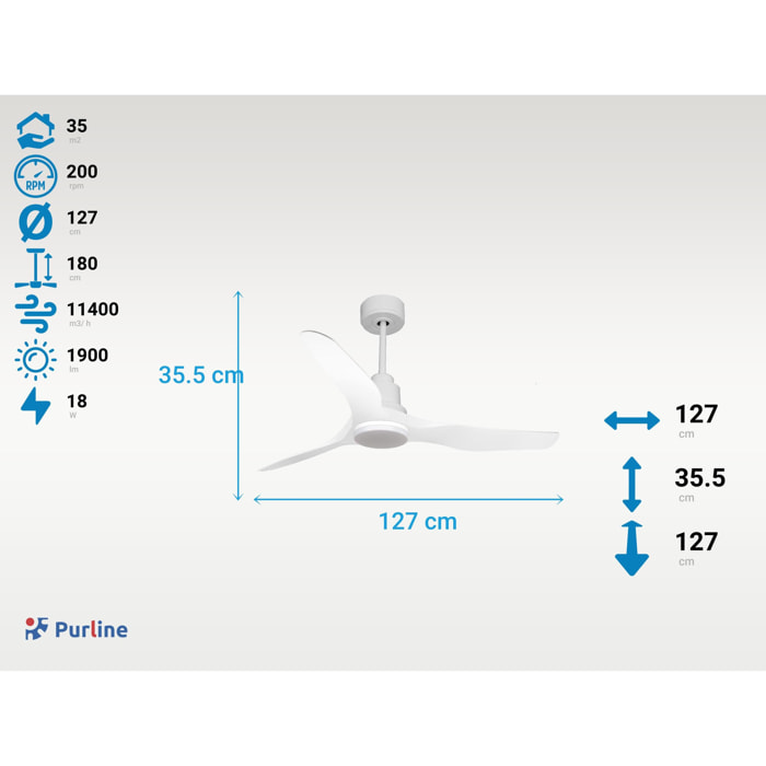 Ventilateur de plafond Réversible  Thermostat Dimmable Wifi Moteur à courant continu Toits en pente Télécommande Lumière à trois tons Adaptateur 2/3 Lames