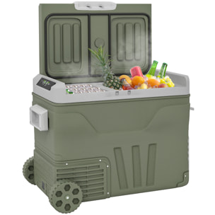 Nevera Portátil Eléctrica 45L Refrigerador de Coche -20℃ a +20 ℃ 12V/24V Mini Frigorífico con Ruedas Compresor Pantalla LED Táctil para Hogar Camping Viajes Automóvil 64,5x43,5x53 cm Verde