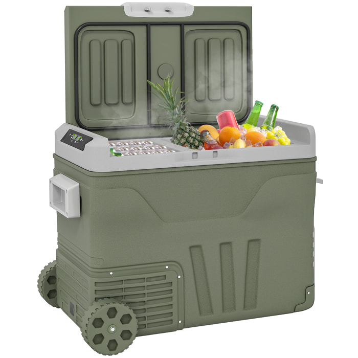 Nevera Portátil Eléctrica 45L Refrigerador de Coche -20℃ a +20 ℃ 12V/24V Mini Frigorífico con Ruedas Compresor Pantalla LED Táctil para Hogar Camping Viajes Automóvil 64,5x43,5x53 cm Verde