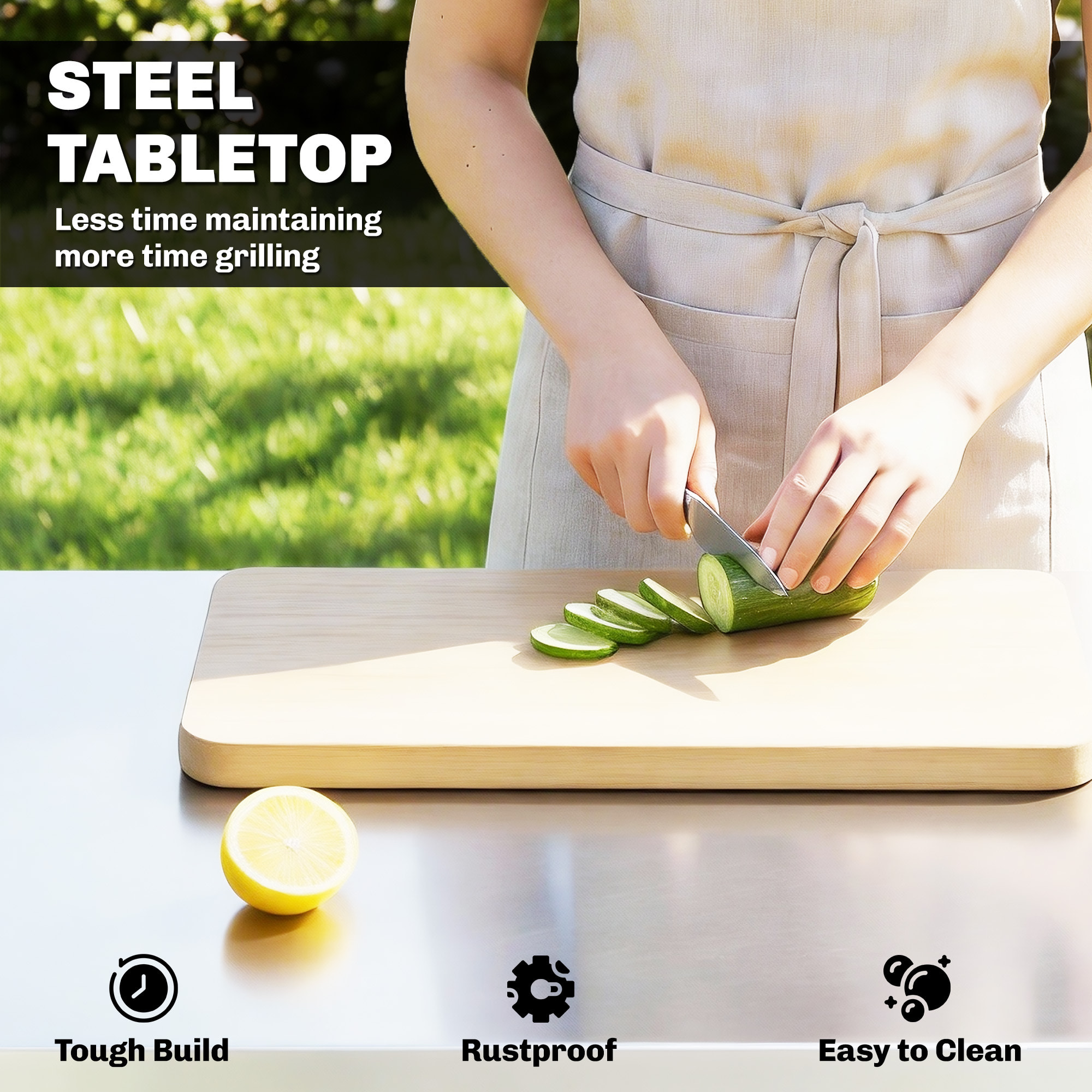 Desserte jardin étagère tablette latérale pliable acier inox noir