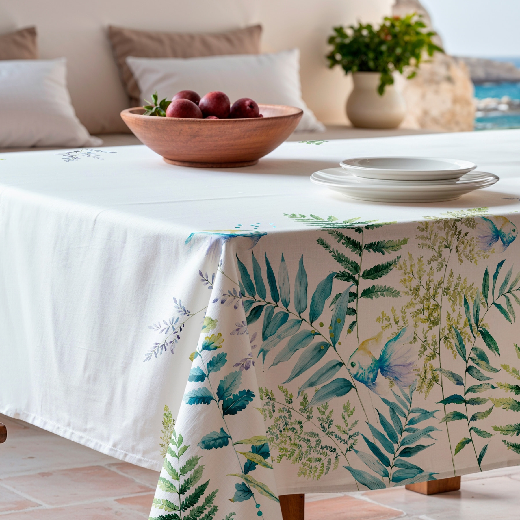 Nappe imprimée anti-tâches ALBIR BLEU VERT