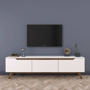 Mobile porta TV Apatite, Credenza da soggiorno, Armadio basso per TV, Base parete attrezzata, 180x35h49 cm, Bianco e Noce