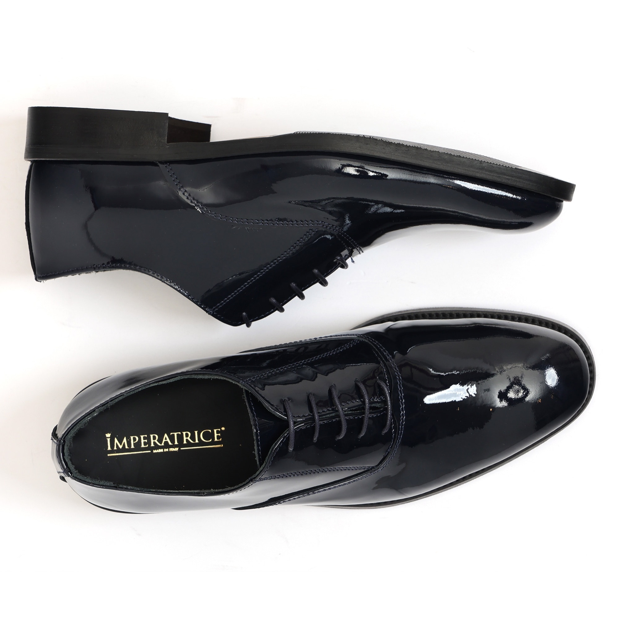 Francsesine stringate in vernice con fondo in cuoio antiscivolo Blu