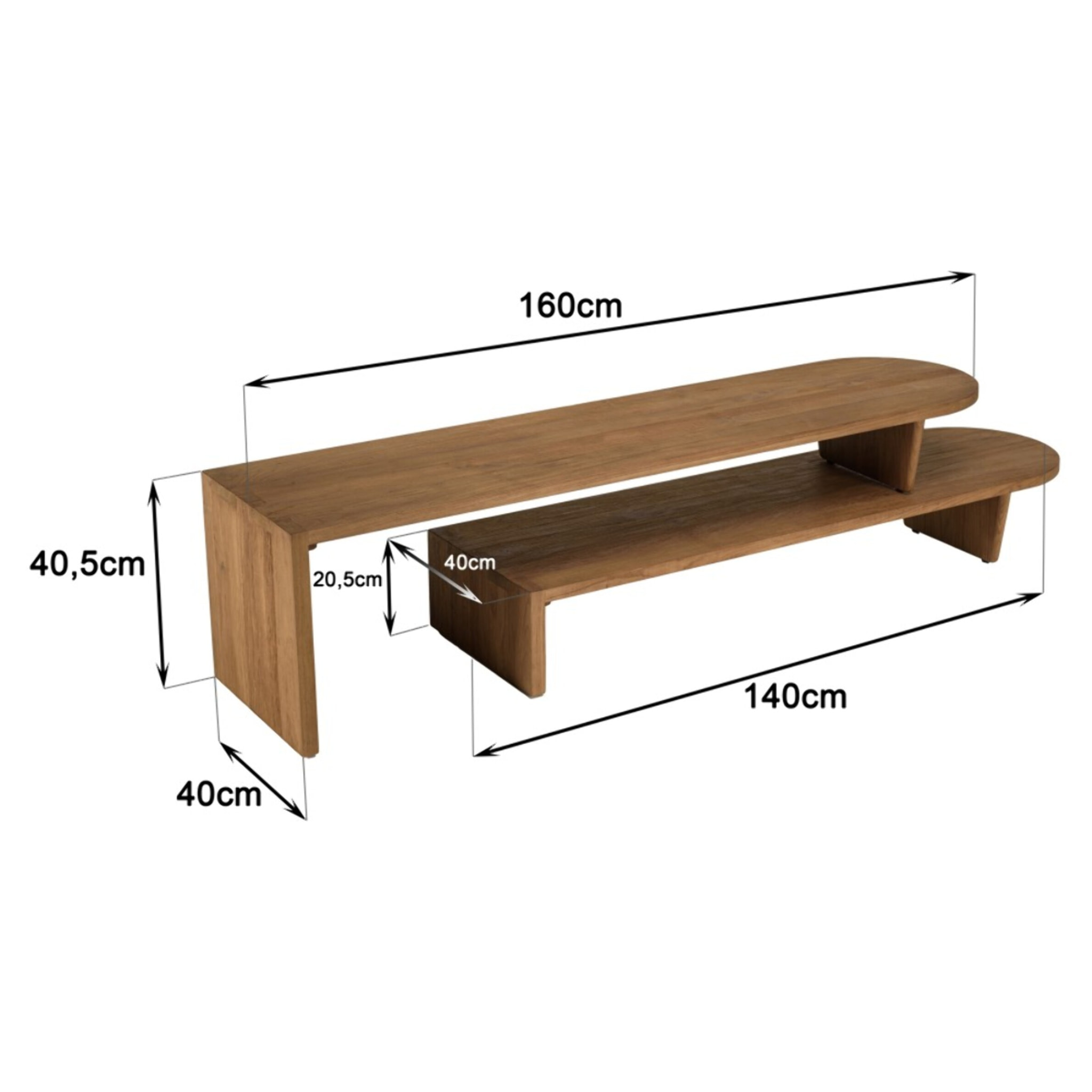 SIXTINE - Meuble TV modulable 160x40cm en bois de teck recyclé naturel