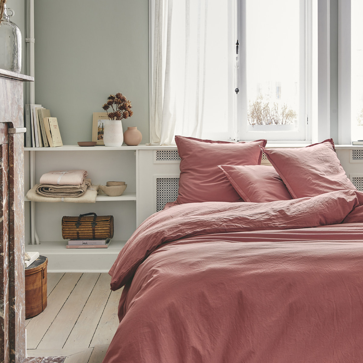 Housse de couette unie en coton, Made in France, TOUT DOUX , Rose Indien