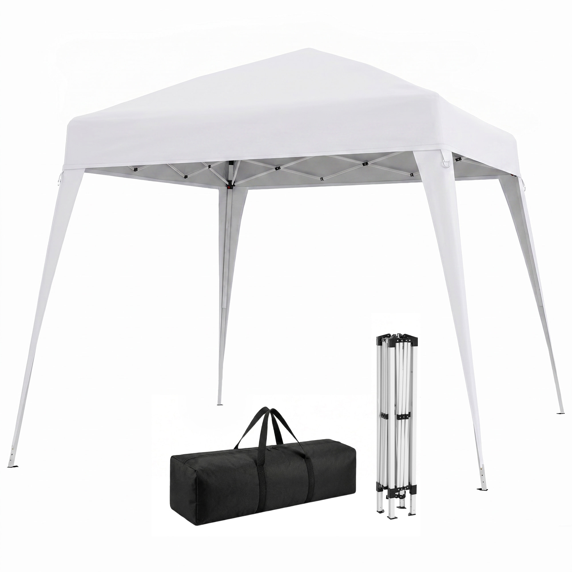 Outsunny Carpa Plegable 2,4x2,4 m, Pop-up, Cenador Pabellón de Jardín, Altura Ajustable con Bolsa de Transporte, Anti-UV, Impermeable, Gazebo para Camping, Fiestas, Exterior, Blanco