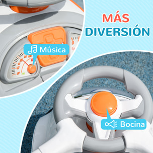 Coche Correpasillos 3 en 1 para Niños 12-36 Meses, Correpasillos con Espacio de Almacenaje, Diseño de Robot con Ojos Luminosos, Música, Bocina, Asa de Empuje y Toldo Extraíbles, Blanco