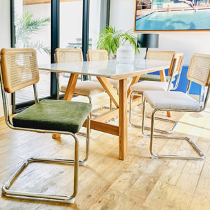 Lot de 2 chaises en cannage et velours côtelé - MUSE