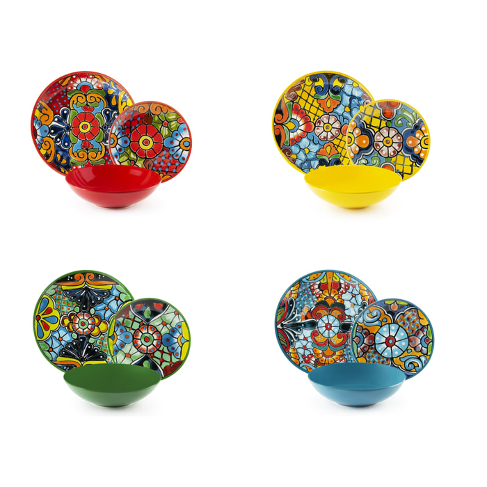 Service de 12 assiettes Excelsa Acapulco, porcelaine et stoneware, multicolore