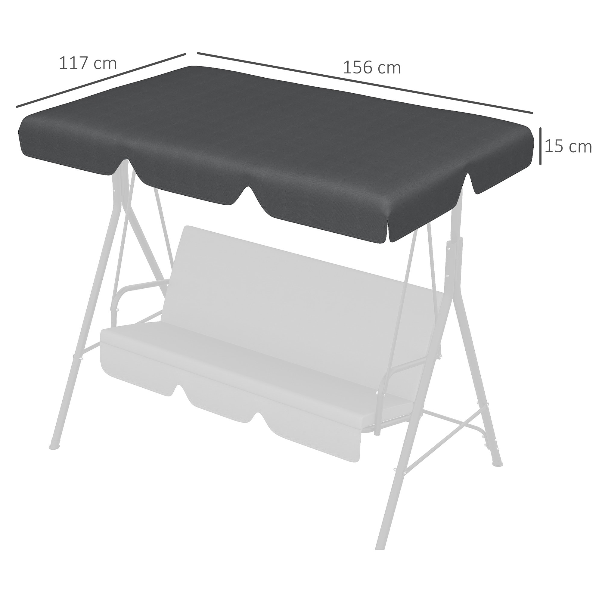 Toldo de Repuesto para Columpio de 3 Plazas Techo Universal para Balancín de Jardín Tela de Poliéster Protección Solar 156x117x15 cm Gris