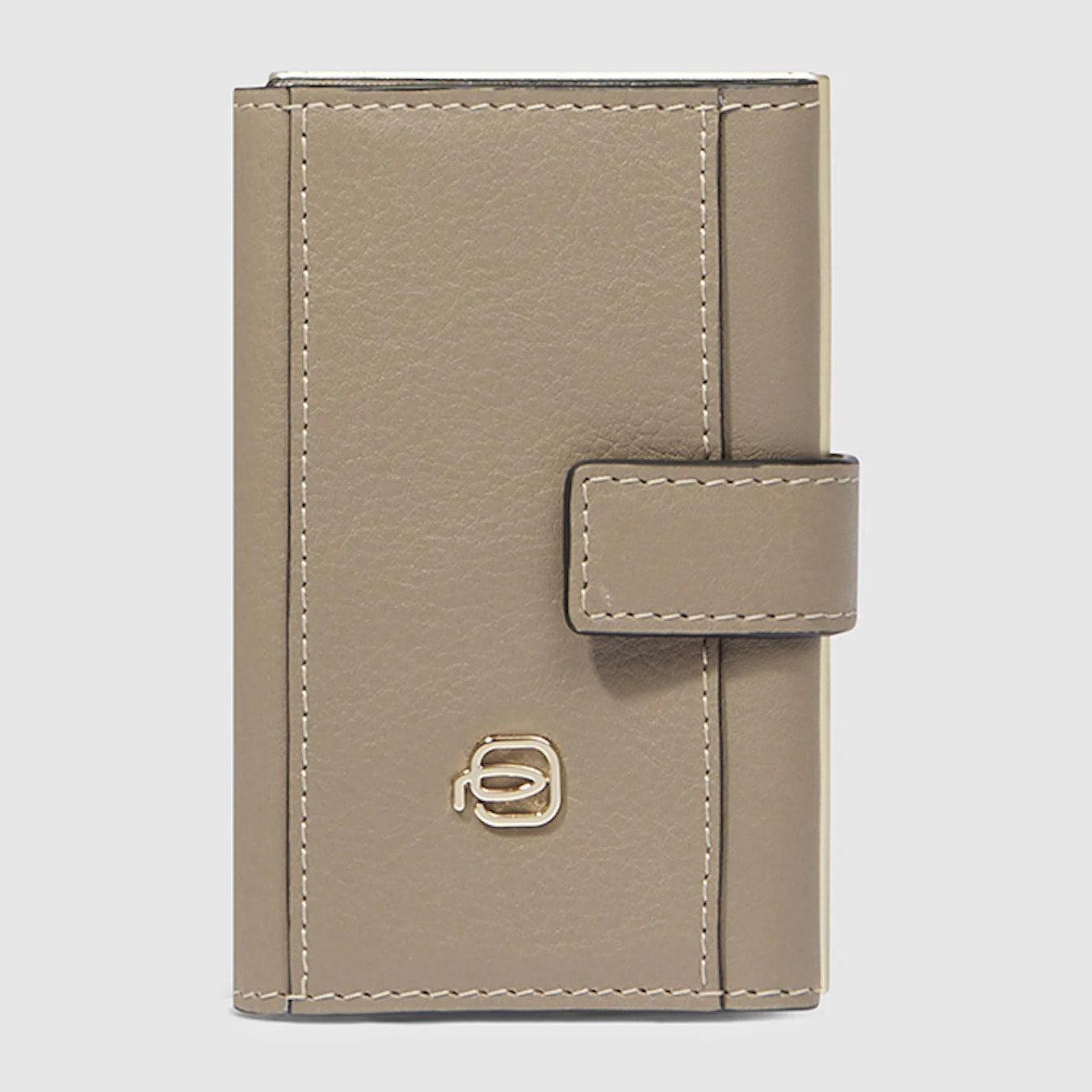 Piquadro Portacarte automatico in metallo e pelle, schermato con protezione RFID