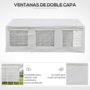 Carpa para Fiestas 6x3 m Cenador Pabellón de Jardín con 4 Paneles Laterales 2 Puertas Enrollables y 6 Ventanas Protección UV para Exterior Eventos Bodas Blanco