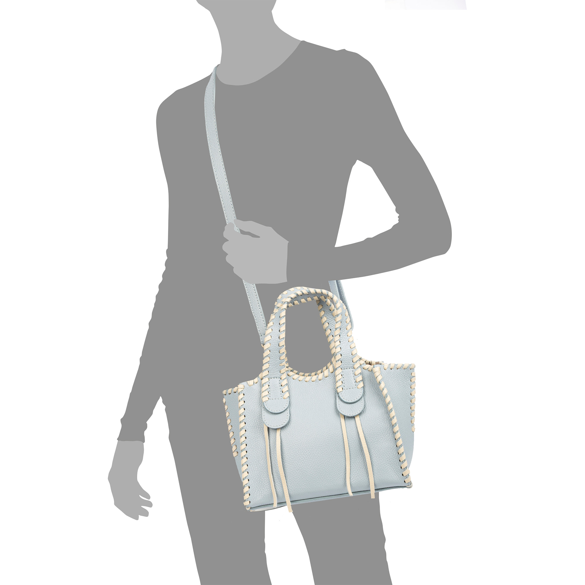 Avio bolso de mano mujer. Piel auténtica Dollaro con costura decorativa en piel.