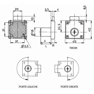 Serrure de meuble 4500-02 N° FH156 TSS RONIS - Avec collerette porte droite - 2449