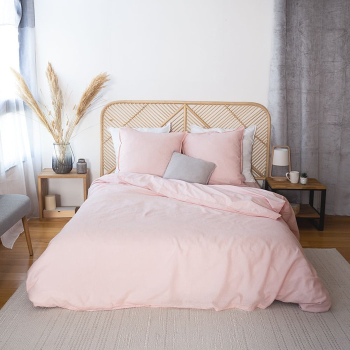 Parure housse de couette unie en coton lavé et lin - lynn - nude