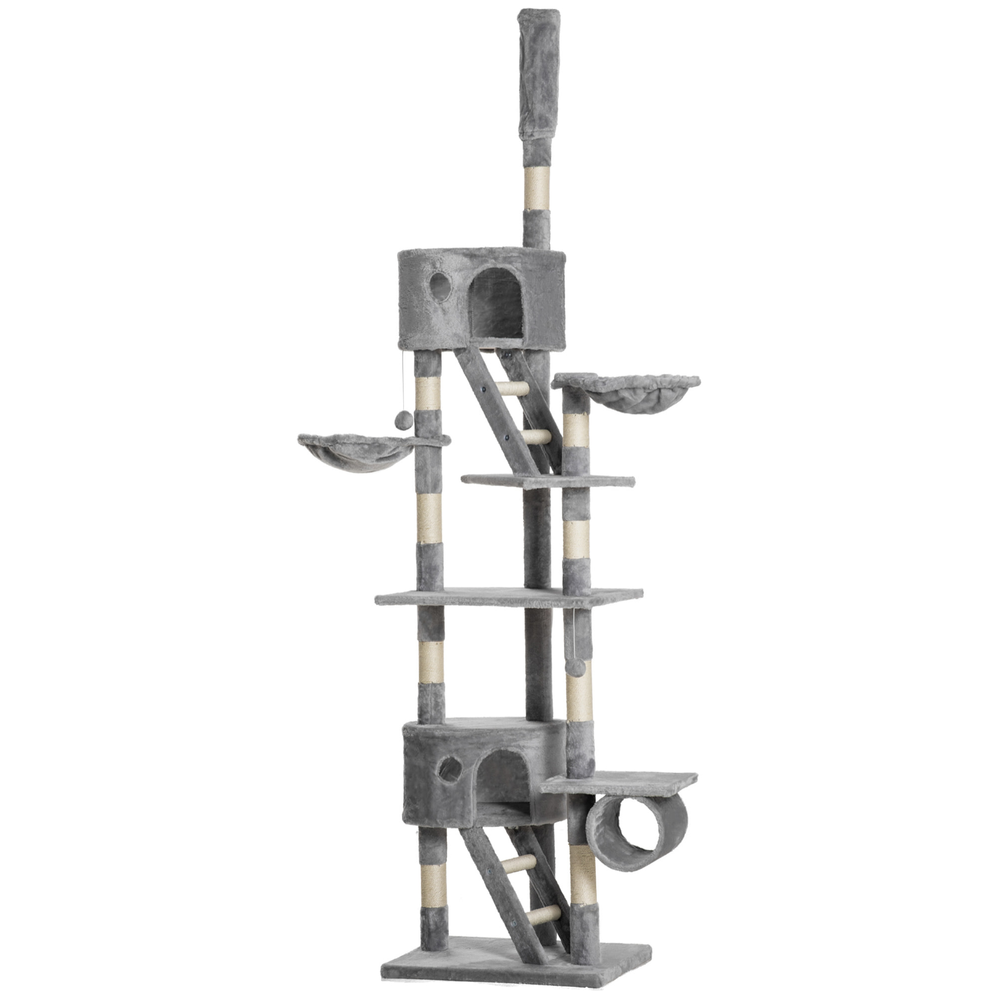 Arbre à chat design XXL réglable H.240-260 cm multi-équipement gris