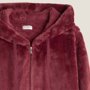 Chaqueta polar con capucha efecto pelo Este color rosa palo Poliéster