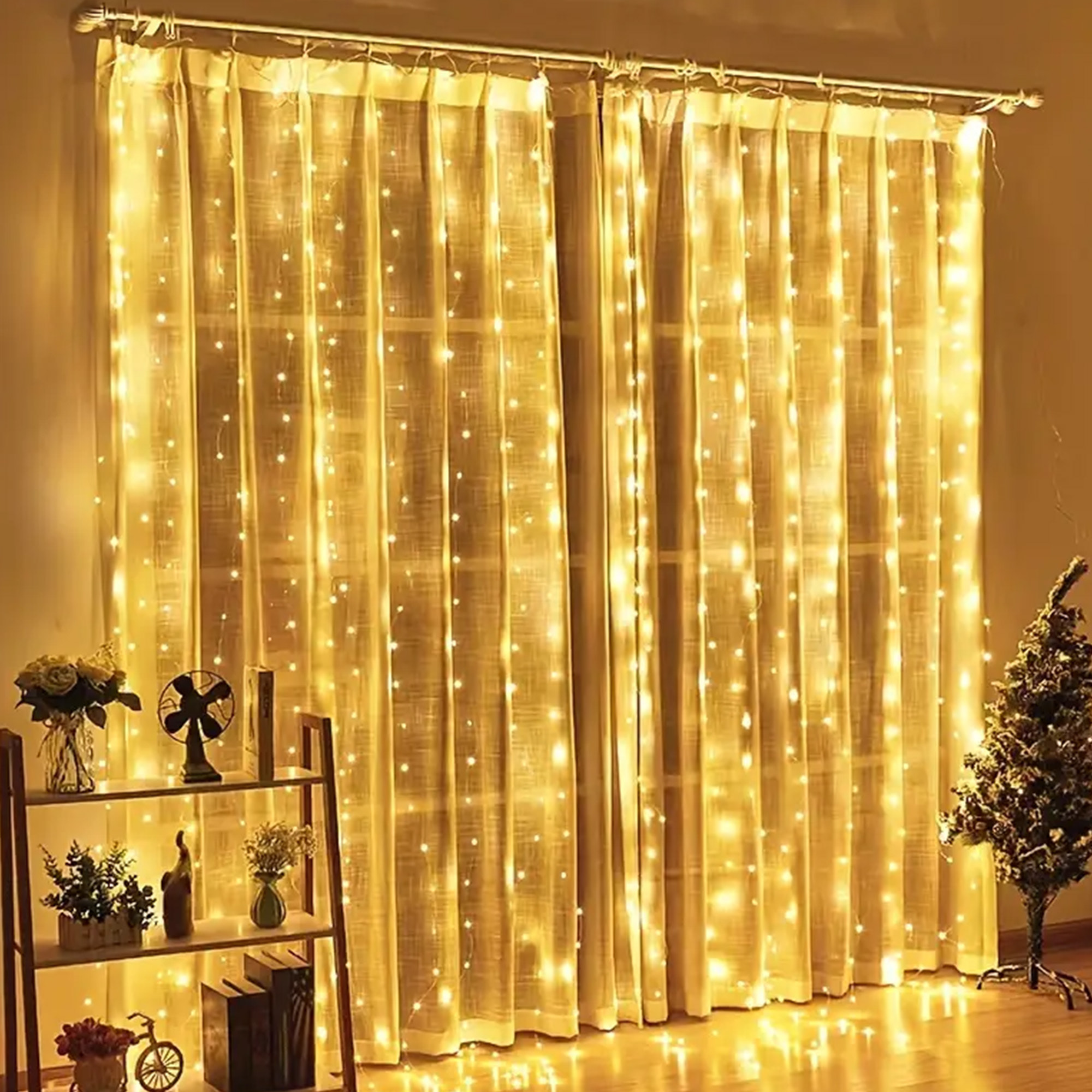 Guirnalda de luces led blanco cálido y extra cálido con controlador de 8 funciones y temporizador