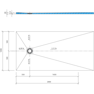 Receveur de douche à carreler 200 x 100 WEDI Fundo Primo rectangle écoulement excentré + bonde horizontale