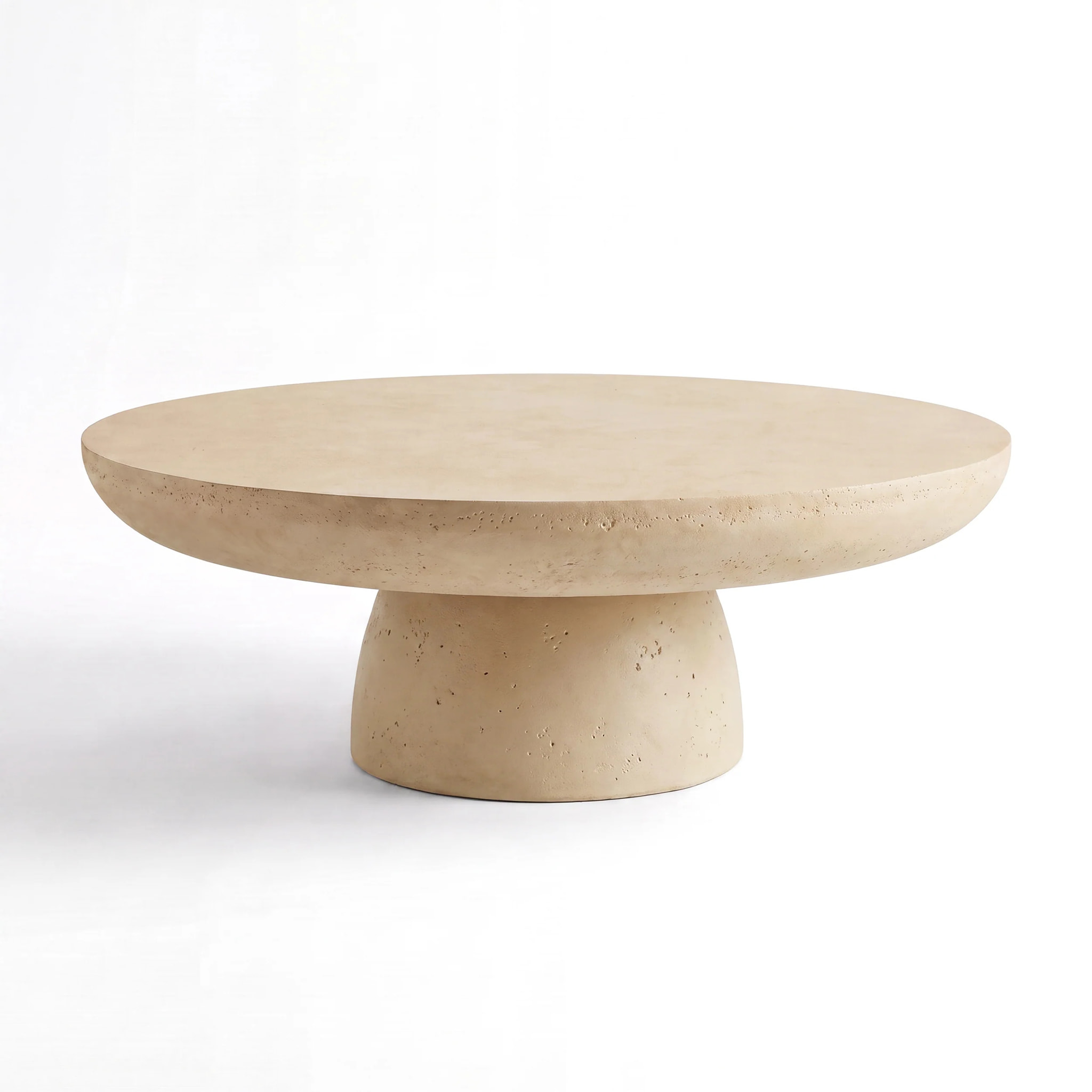Table basse ronde beige en fibre d'argile effet béton D90 cm - Paros