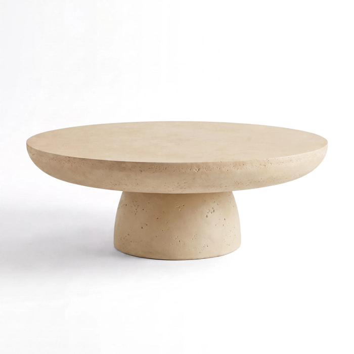 Table basse ronde beige en fibre d'argile effet béton D90 cm - Paros