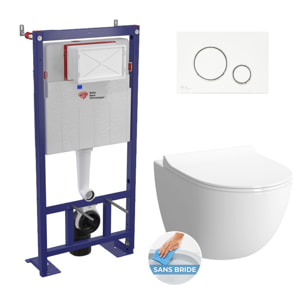 Pack WC bâti-autoportant + WC SAT infinitio sans bride fixations invisibles + Abattant softclose + Plaque blanche/chrome