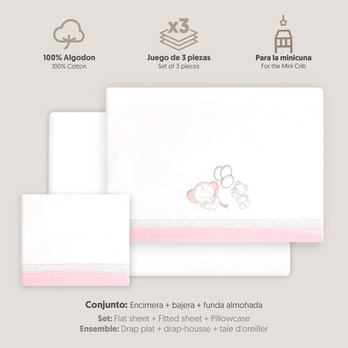 Triptico Minicuna Pasacinta Oso Elefante Globos Bco/Rosa