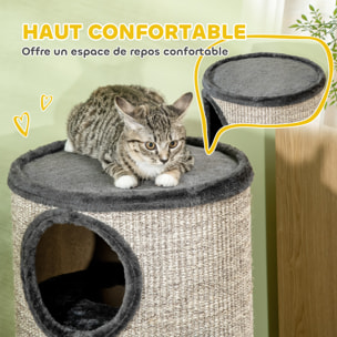 Arbre à chat cylindrique - tour à griffer pour chat - tonneau griffoir - 3 niveaux + plateforme - sisal peluche anthracite