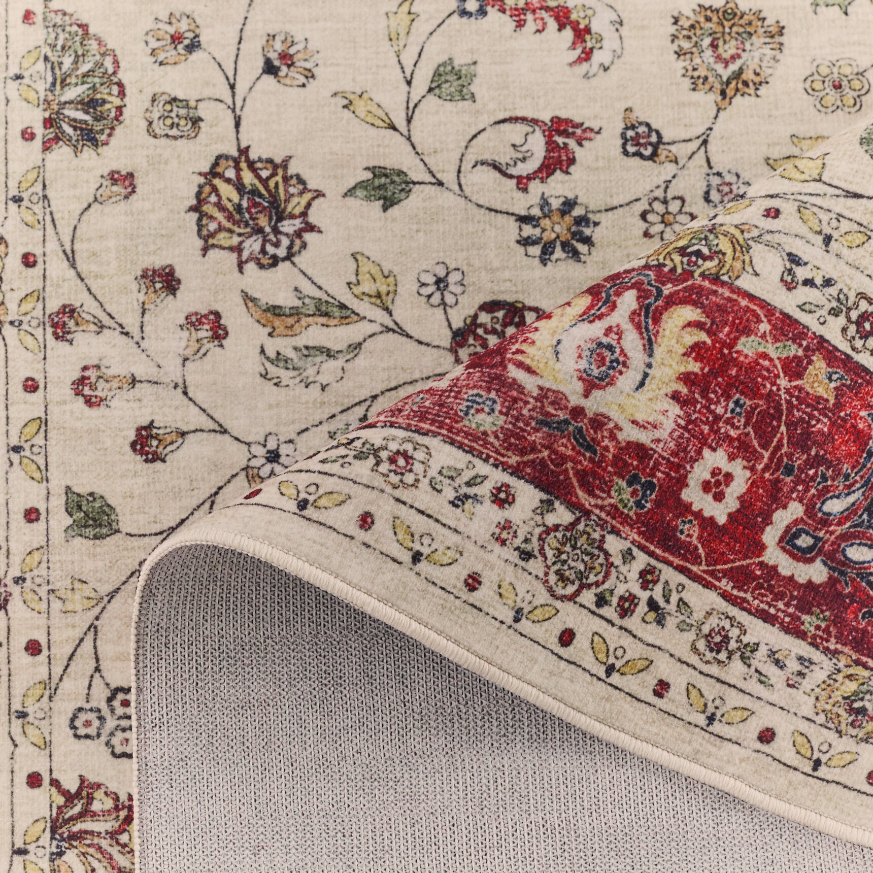 OTTOMAN - Tapis à poils courts doux à motif arabesque beige