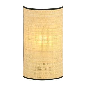 Lampada da parete Aston con paralume in rattan e struttura in acciaio