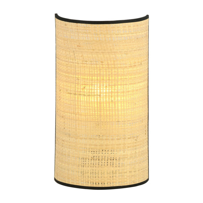 Lampada da parete Aston con paralume in rattan e struttura in acciaio