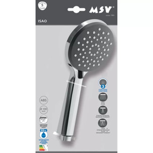 Pommeau de douche MSV Isao Ø 100 mm avec flexible 150 cm – 3 fonctions – Économie d'eau 69 % – Chromé