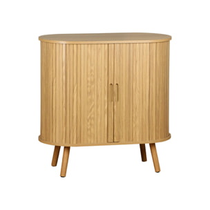 Buffet portes 2 coulissantes avec étagère. effet bois rainuré. buffet bas. L 80 x P 40 x H 80cm