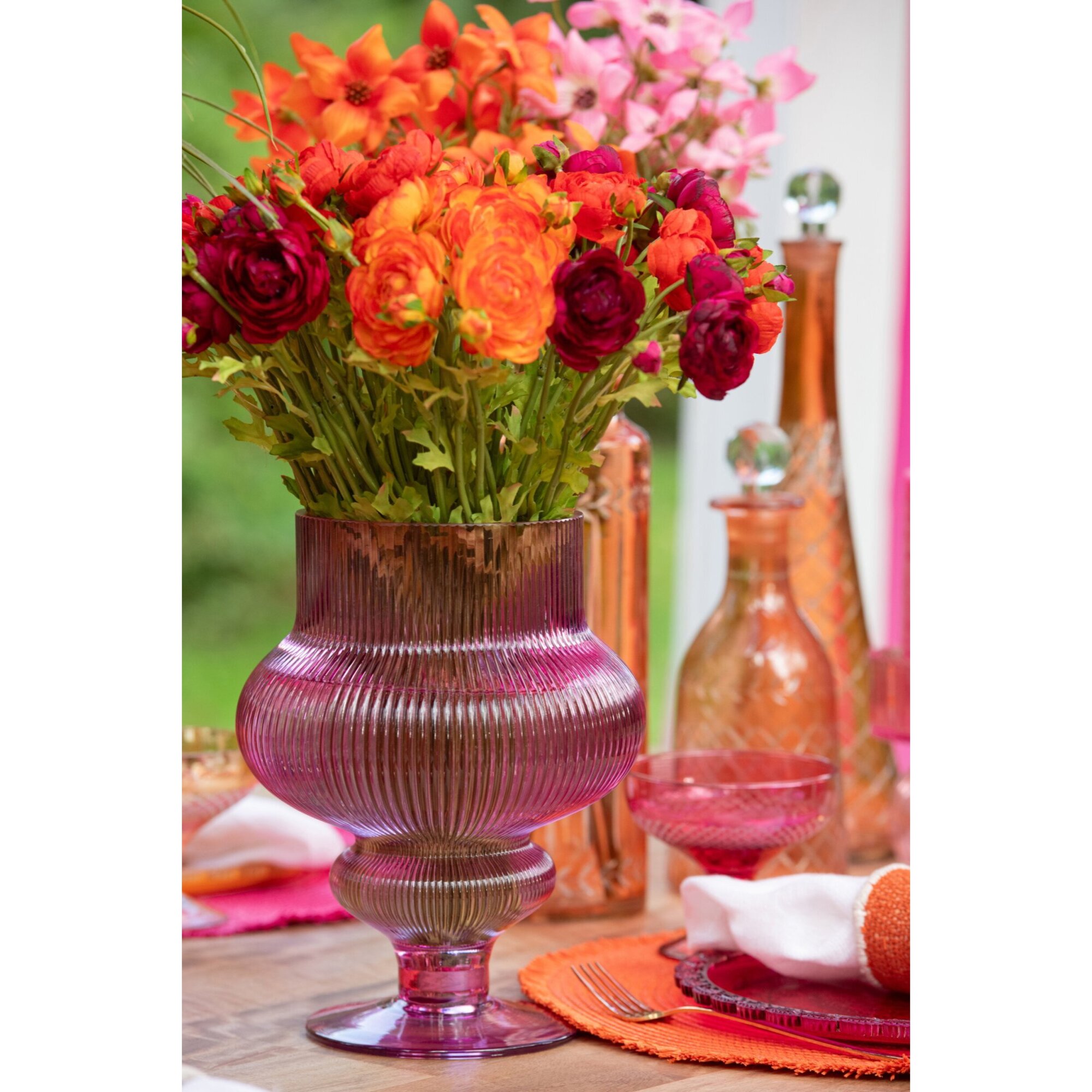 J-Line Vase Ada Cotelé - verre - fuchsia - small