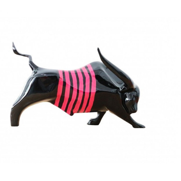 Statuette taureau noir et rose en résine H22cm - REAL