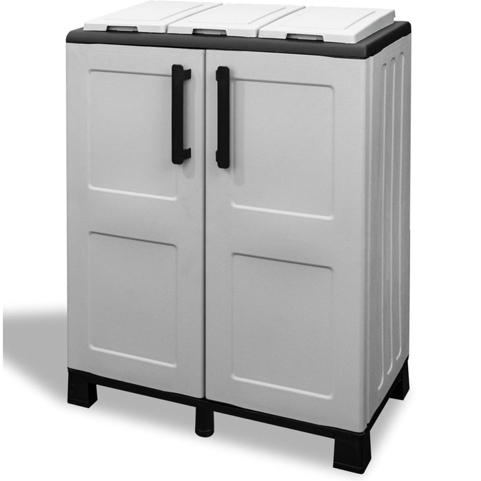 Armadio portarifiuti da esterno o interno, Mobile porta 3 sacchi a 2 ante, 100% Made in Italy, cm 68x37h90, colore Grigio chiaro