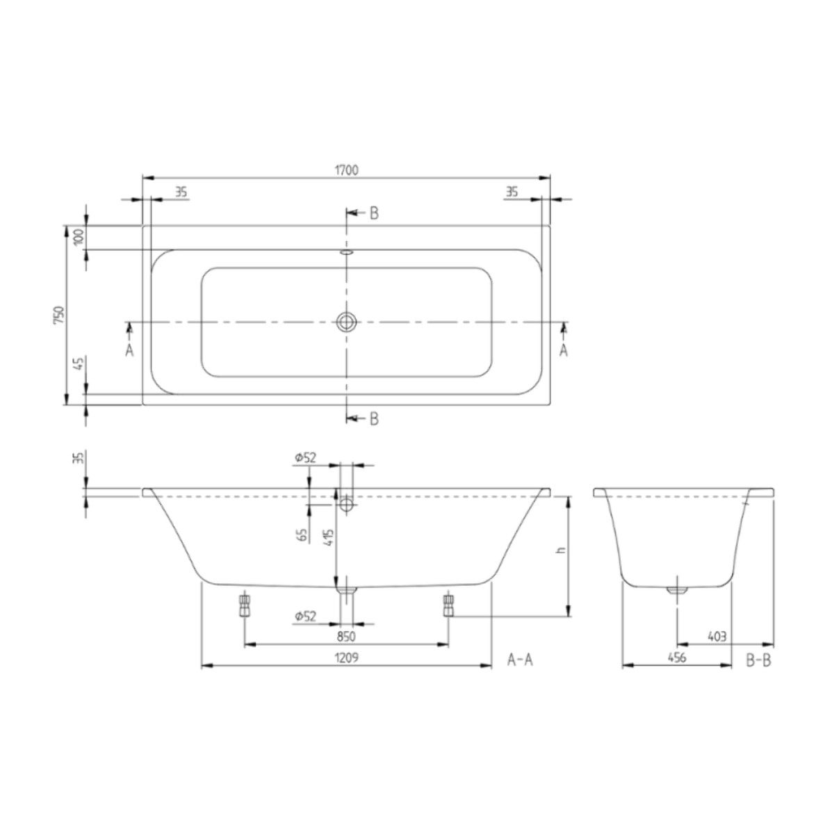 Baignoire droite VILLEROY & BOCH Architectura avec pieds