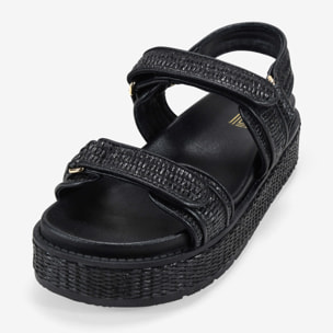 Sandalias plataforma negras en esparto