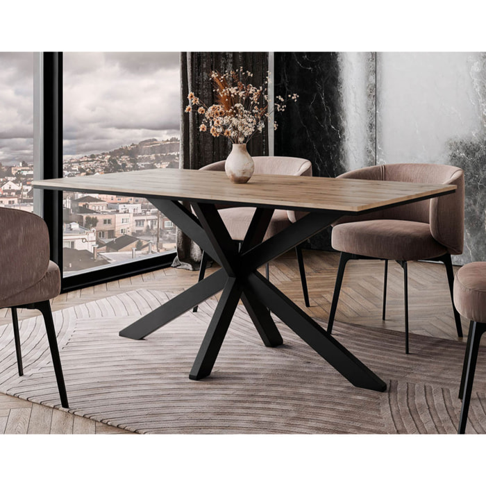 Tom - table à manger - plateau effet bois - pieds en métal - 4 à 6 personnes - Bois / Noir