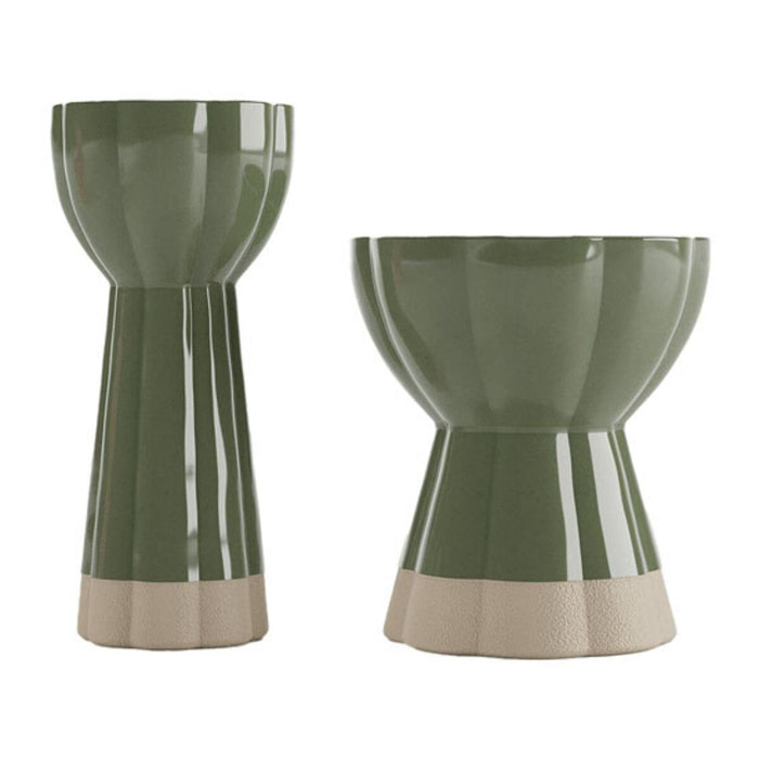 Set de 2 vases design vintage en céramique verte