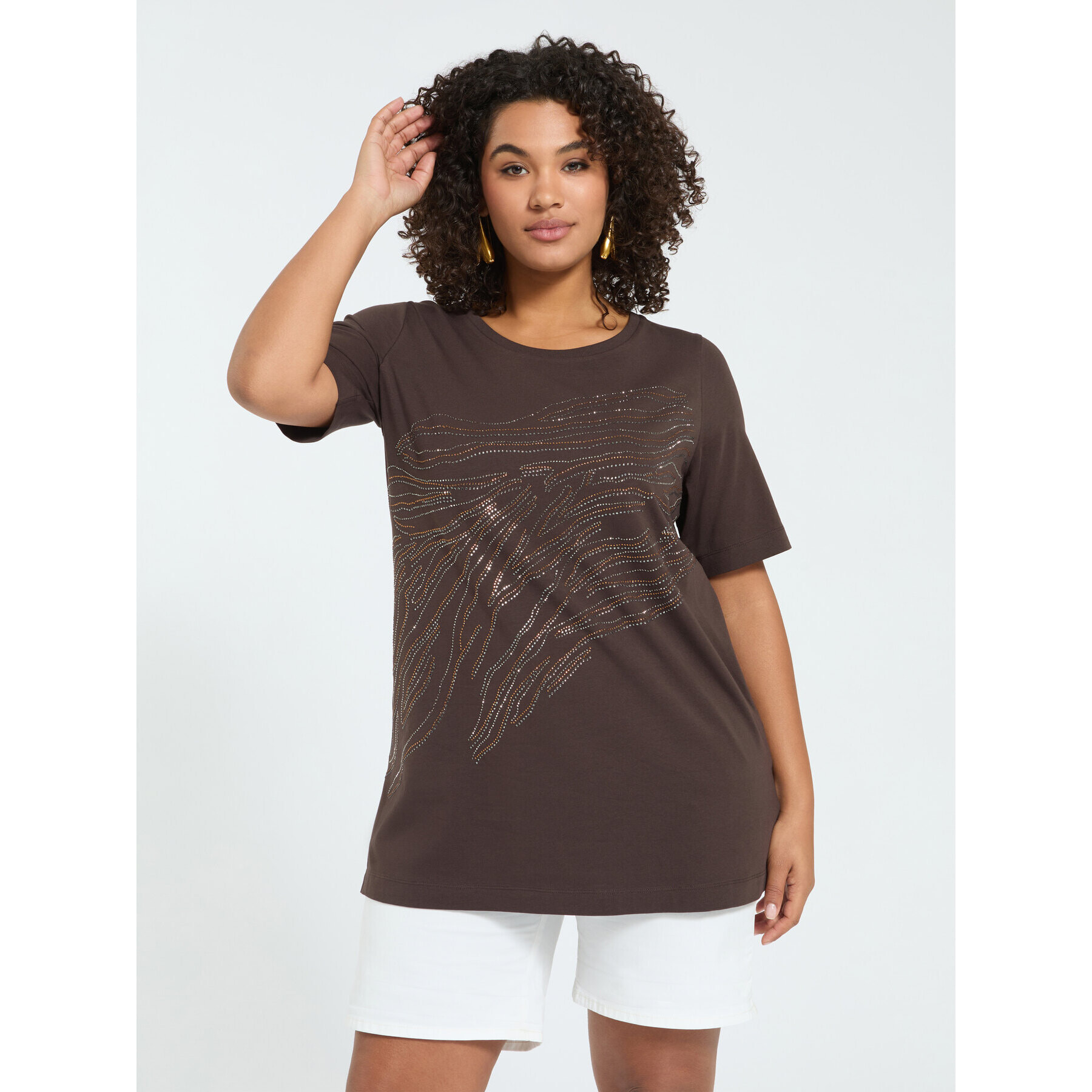Fiorella Rubino - T-shirt in cotone con hotfix motivo zebrato - Marrone