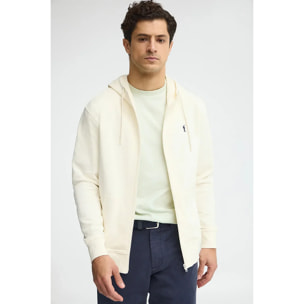 Felpa ecrù con cappuccio e cerniera e con logo Rigby Go
