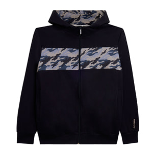 Felpa cappuccio full zip uomo inserto camouflage