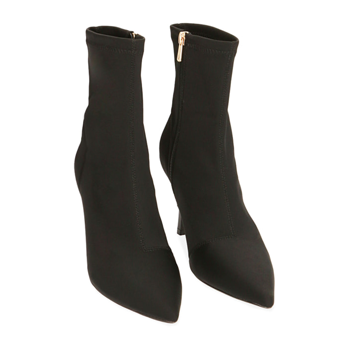 Botines negros de lycra, tacón 8,5 cm