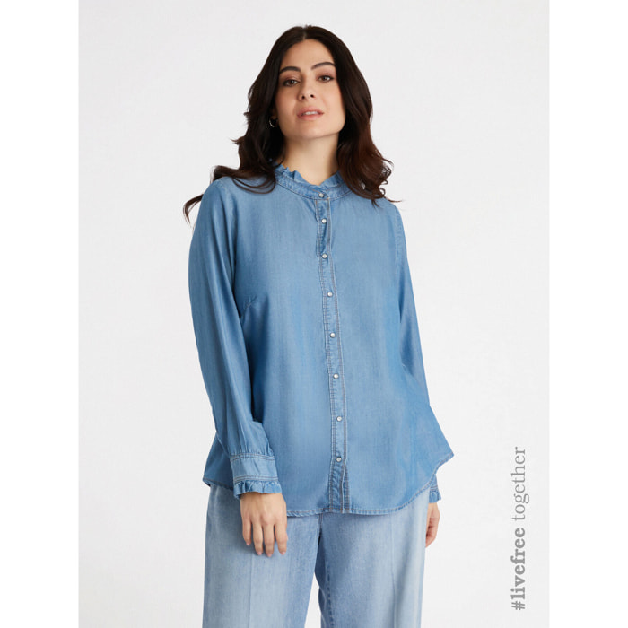 Fiorella Rubino - Camisa de tejido vaquero, lavado claro - Light - blue