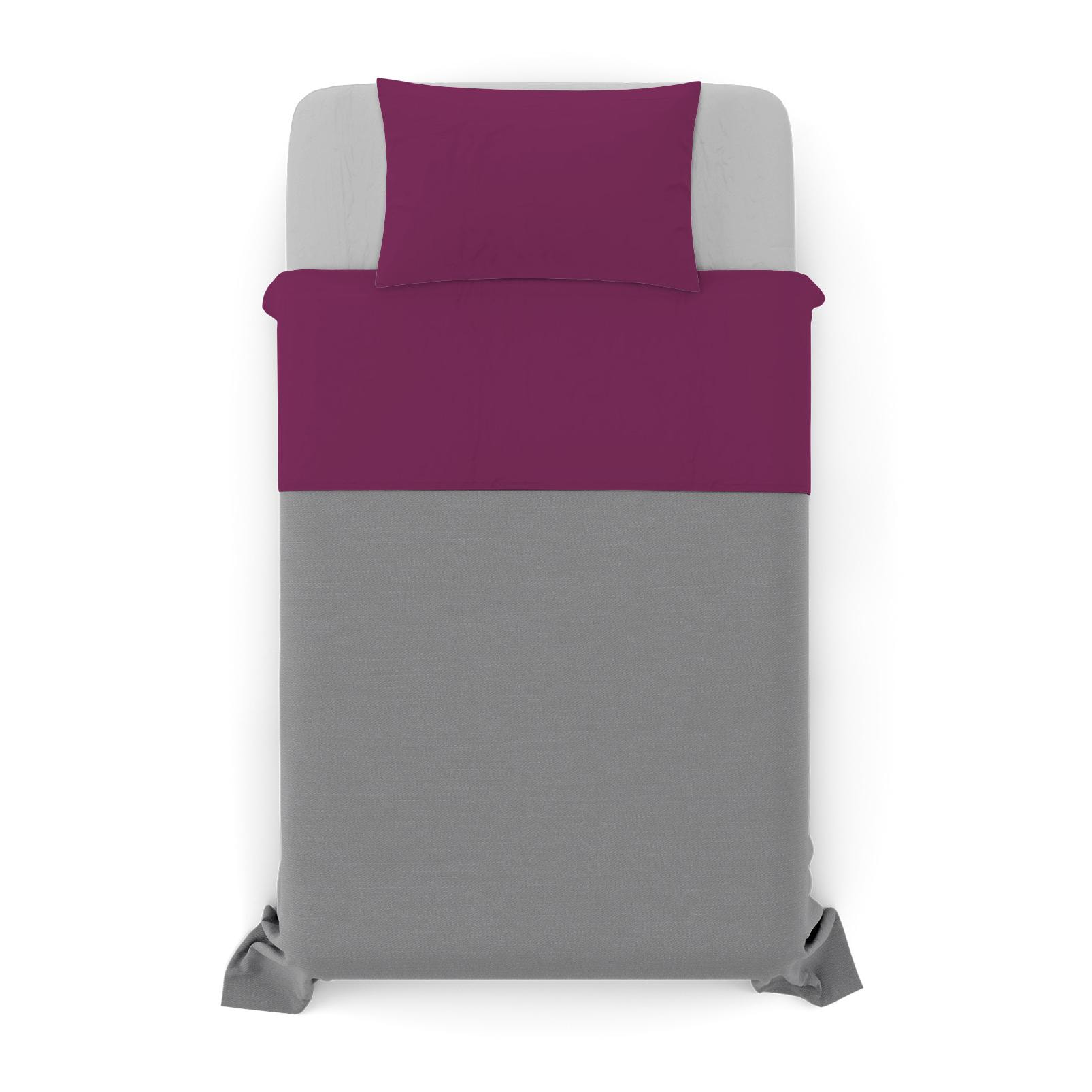 COMPLETO LETTO NATURAL COLOUR MADE IN ITALY COTONE-FUXIA/GRIGIO CHIARO PIAZZA E MEZZA